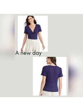 A new Day Twisted Navy V-Neck Top Small